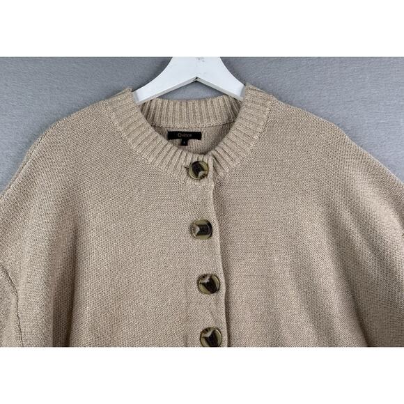 Quince 100% Organic Cotton Cropped Cardigan Womens Sz L Cement Tan Minimalist - Picture 3 of 11